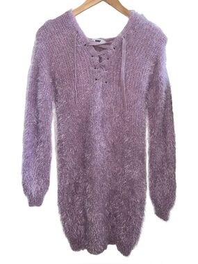 AMP super fuzzy lavender lace up hoodie sweater size small